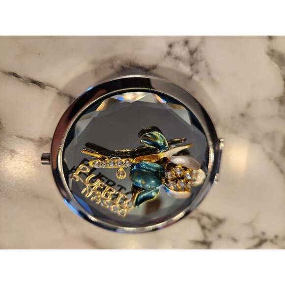 Compact Makeup Mirror With Puerto  P Nasco & Flower Embellishment - Picture 1 of 4